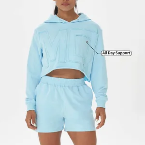 Hot Selling Factory Sexy Yogawear Shorts Sports Bra Hoodie Set Custom Logo