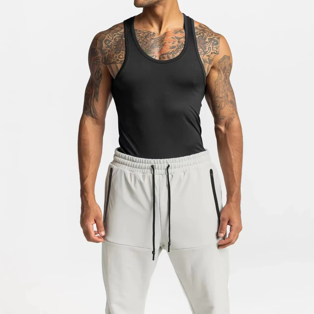 Body Building Wife Beaters White Tank Top Gym Polyester Sleeveless