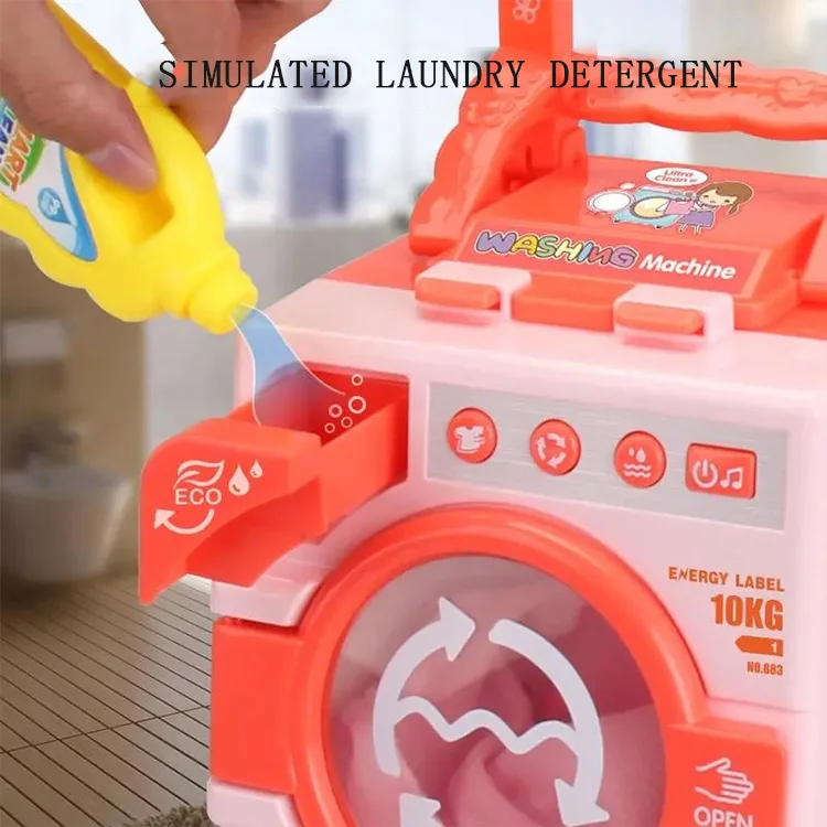 Детская игрушка для ролевых игр бытовая имитация электрическое освещение розовая волшебный ролик стиральная машина набор с музыкой