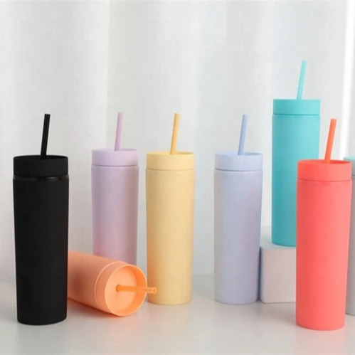 Blank Tumblers 16oz Colored Pastel Acrylic Matte Plastic Cups in