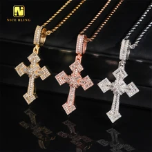 2025 New Style Emerald Cut One Row Small Cross Pendant Ready Stock Moissanite Pendant Hip Hop iced out Pendant Religious Jewelry