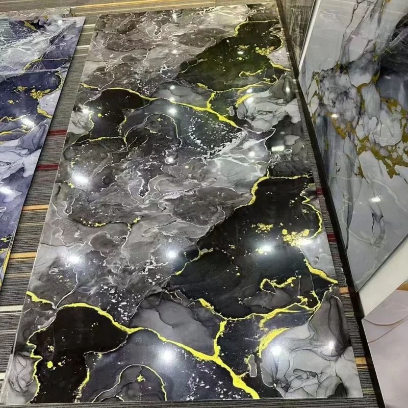 Paste Install Wall Panel Custom Pattern Decorative UV Highlight Interior Wall Board Gigh Glossy Pvc Marble Sheet