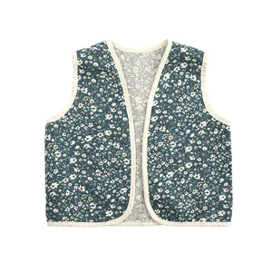 C1622 Korean Style Sweet Girls Vest Flower Pattern Sleeveless Garment 100%cotton Comfortable Kids Clothing  for Spring