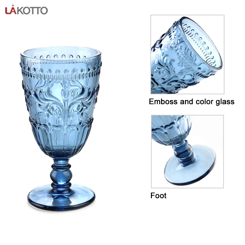 Wholesale Glassware Pressed Blue Glass Goblets Colored Goblet Water