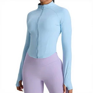 Custom Gym Wear Ladies Active Wear Full Zipper Thumb Hole Longsleeved Workout Clothes Breathable Yoga Jacket for Women