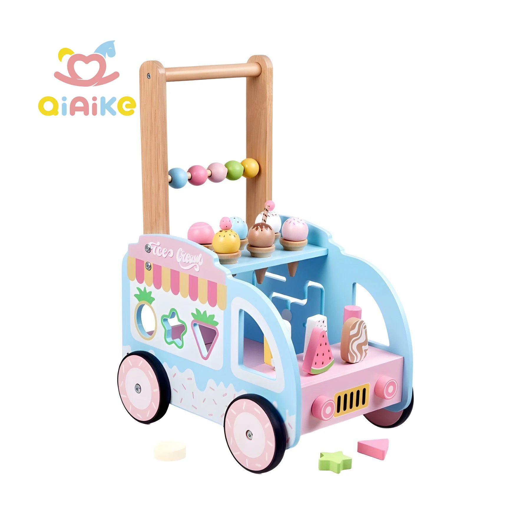 Montessori Holz Baby-Laufgitter mit Eiscreme Rollenspiel Säuglings- und Kleinkind-Lernspielzentrum zur Entwicklung der motorischen Fähigkeiten