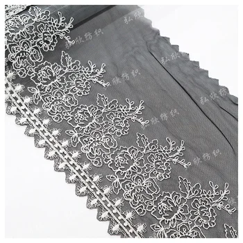 Elegant Design Line Pattern Pattern 17cm White Black Embroidered Lace Underwear mesh