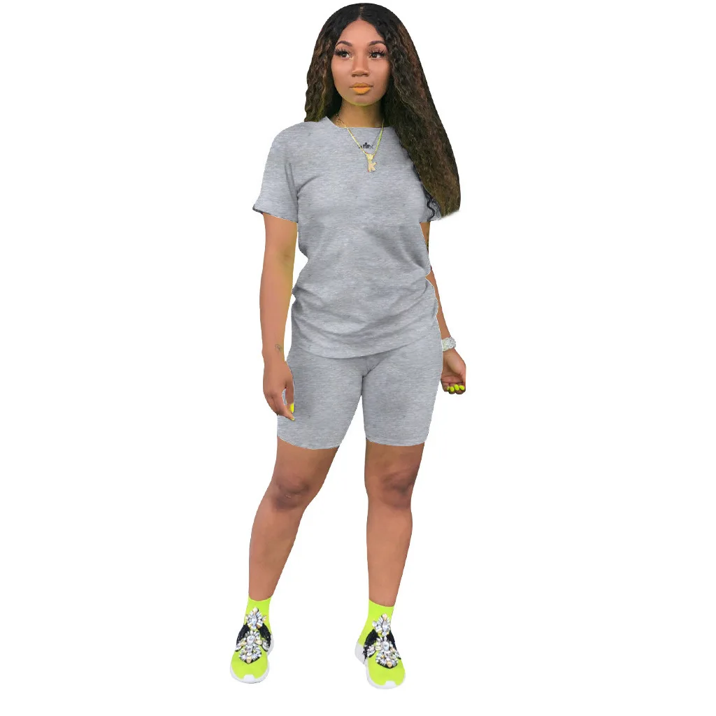 2021 New Drop Shipping LOGO Custom Logo Clothing Cotton Short 2 Piece Women Outfit Two Piece Pants Set Women Clothing