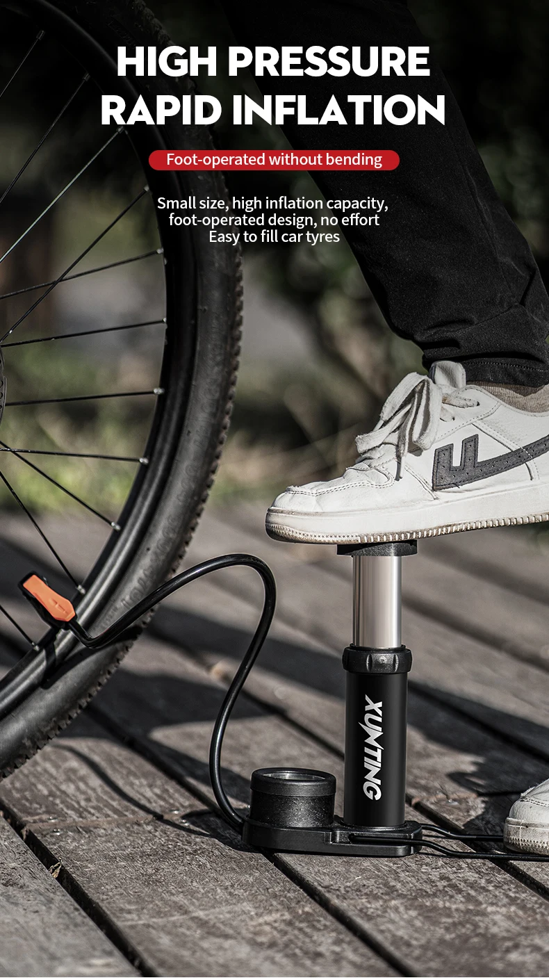 Xunting Best Sell Portable Bicycle Air Pump With Pressure Gauge Mini Foot Pump Mtb Cycling
