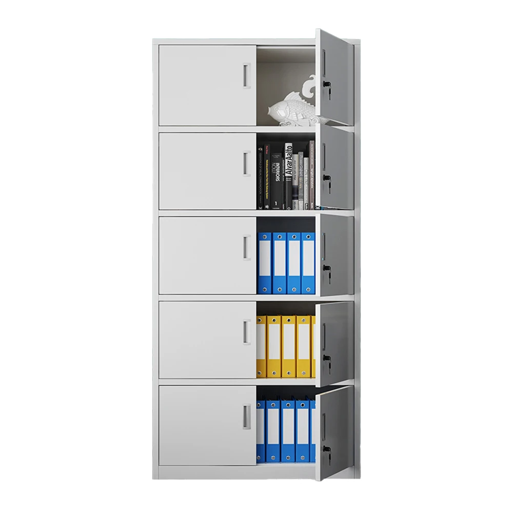 Metal Filing Cabinet with Upper Glass Doors and Lower Metal Double Doors for Office and Hospital Use