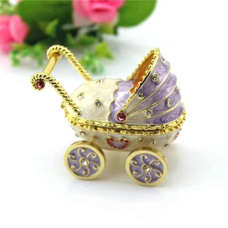 Mothers Day Gifts Funny Baby Carriage Stroller Metal Jewelry Trinket Box Hinged Trinket Box For Mother For Women