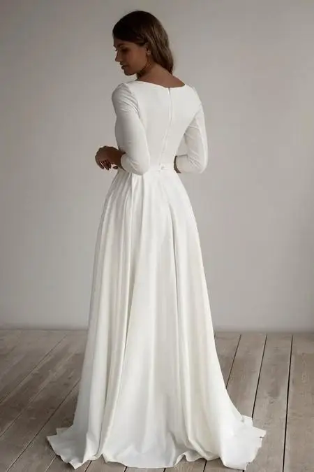 2020 Modest Wedding Dress With 3/4 Sleeves Plus Size a Line Beach Bridal Wedding Gowns