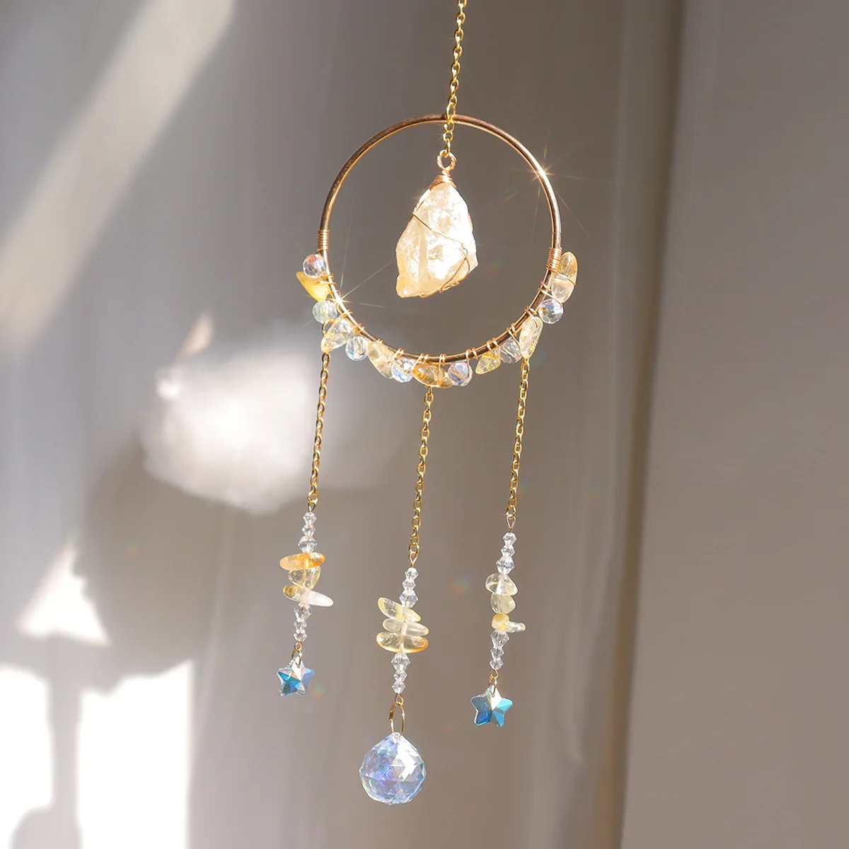 product handmade rose quartz sun catcher with nature stone home decor wall hanging car ornament amethyst suncatcher super handctafts-8