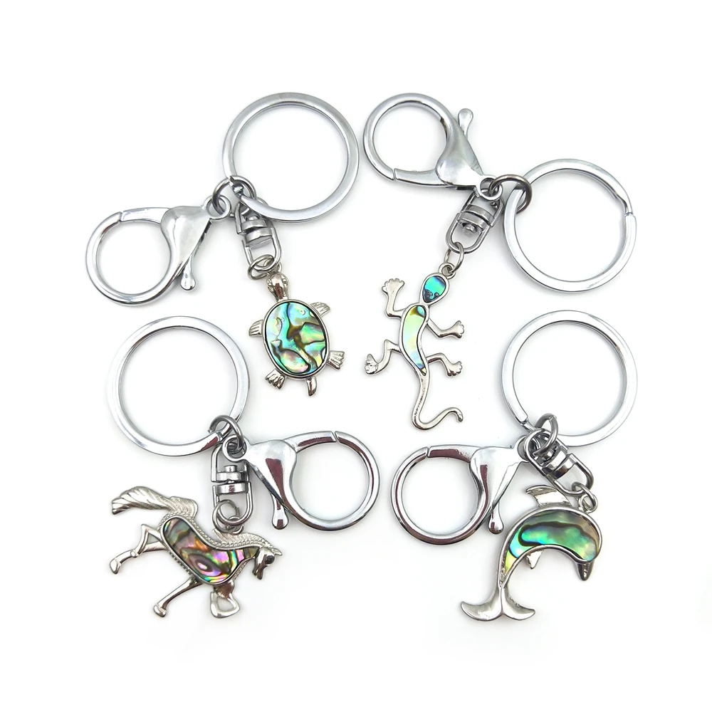 Cheap Custom Made Animal Colorful Shell Metal Jewelry Alloy Horse Lizard Turtle Dolphin Keychain Key Ring Holder Chain for Gift