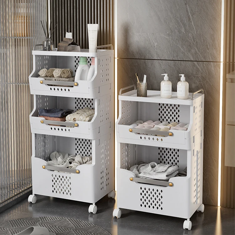 Hot Sale 2/3/4 Multilayer Collapsible Laundry Basket Shelf With