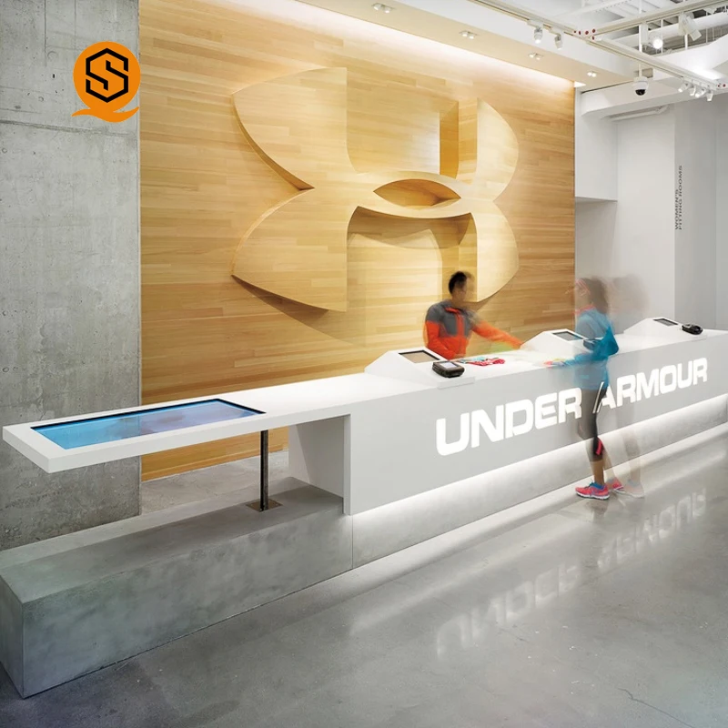 Custom Modern Simple Led Light Office Artificial Stone  Hotel White Reception Desks