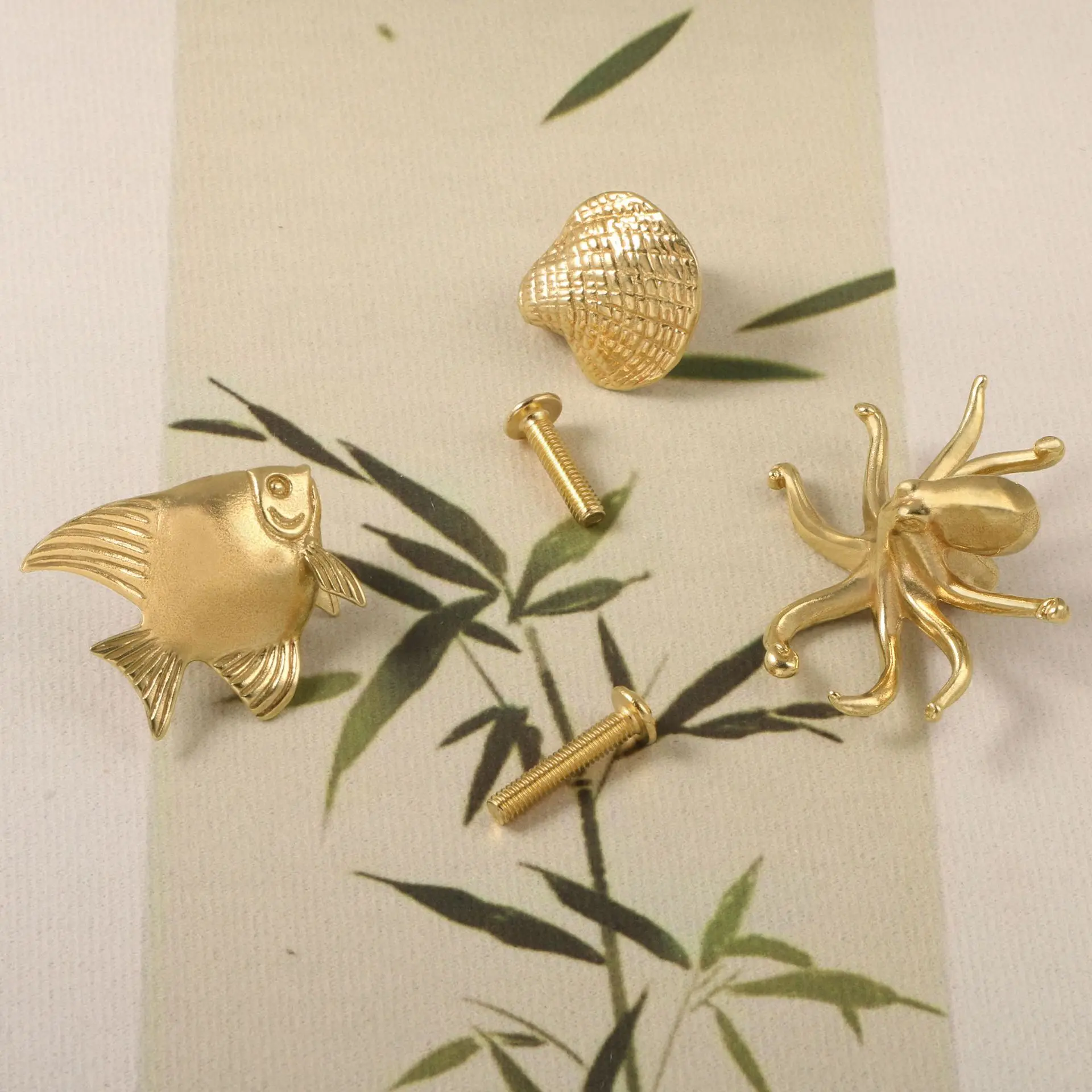 Brass Door Knobs for Metal Crafts Octopus Shell Marine Furniture Handles Cabinet Hardware Furniture Accent Wall Decor