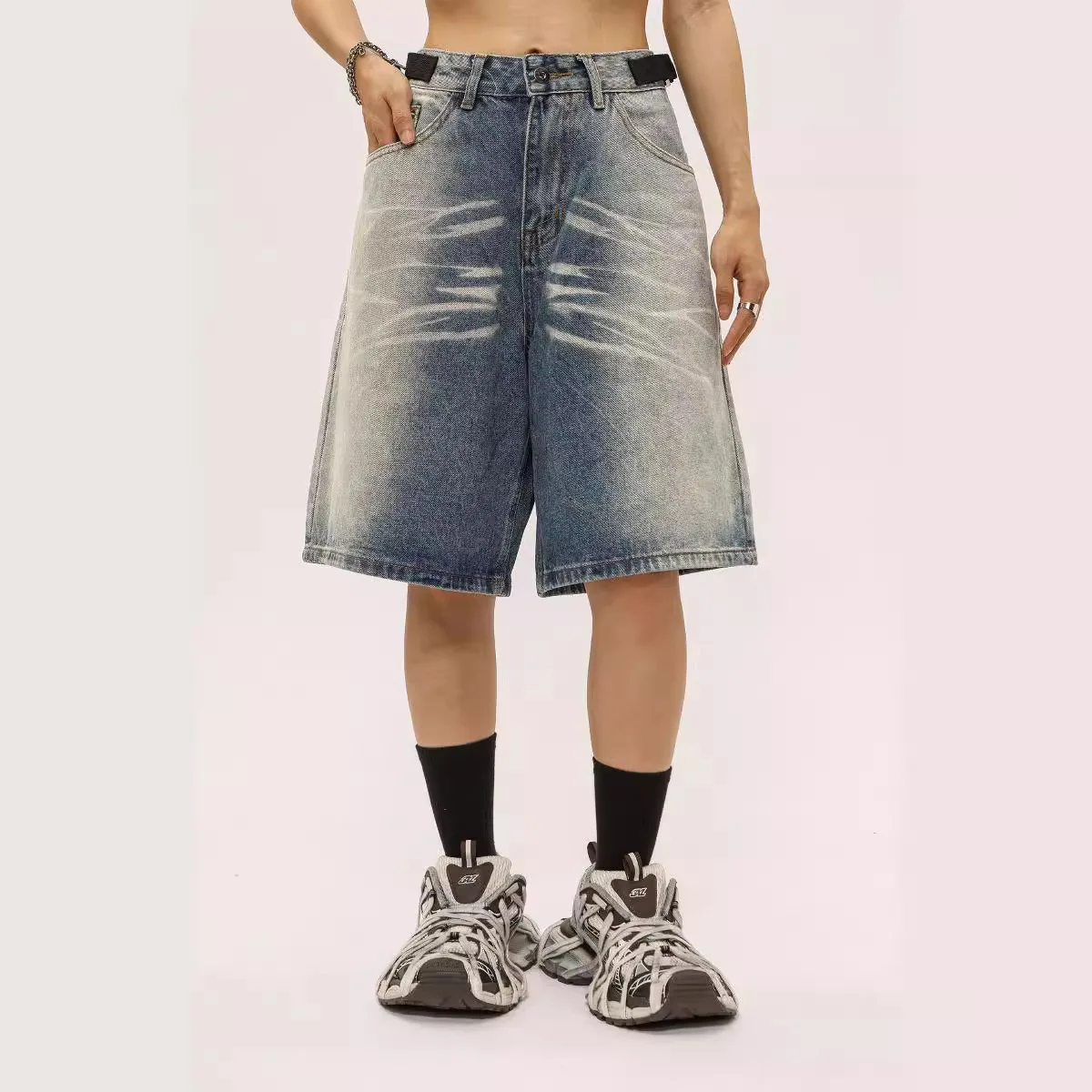Clothing Manufacturers Whisker Washed Loose Custom Denim Shorts Men Men's Shorts