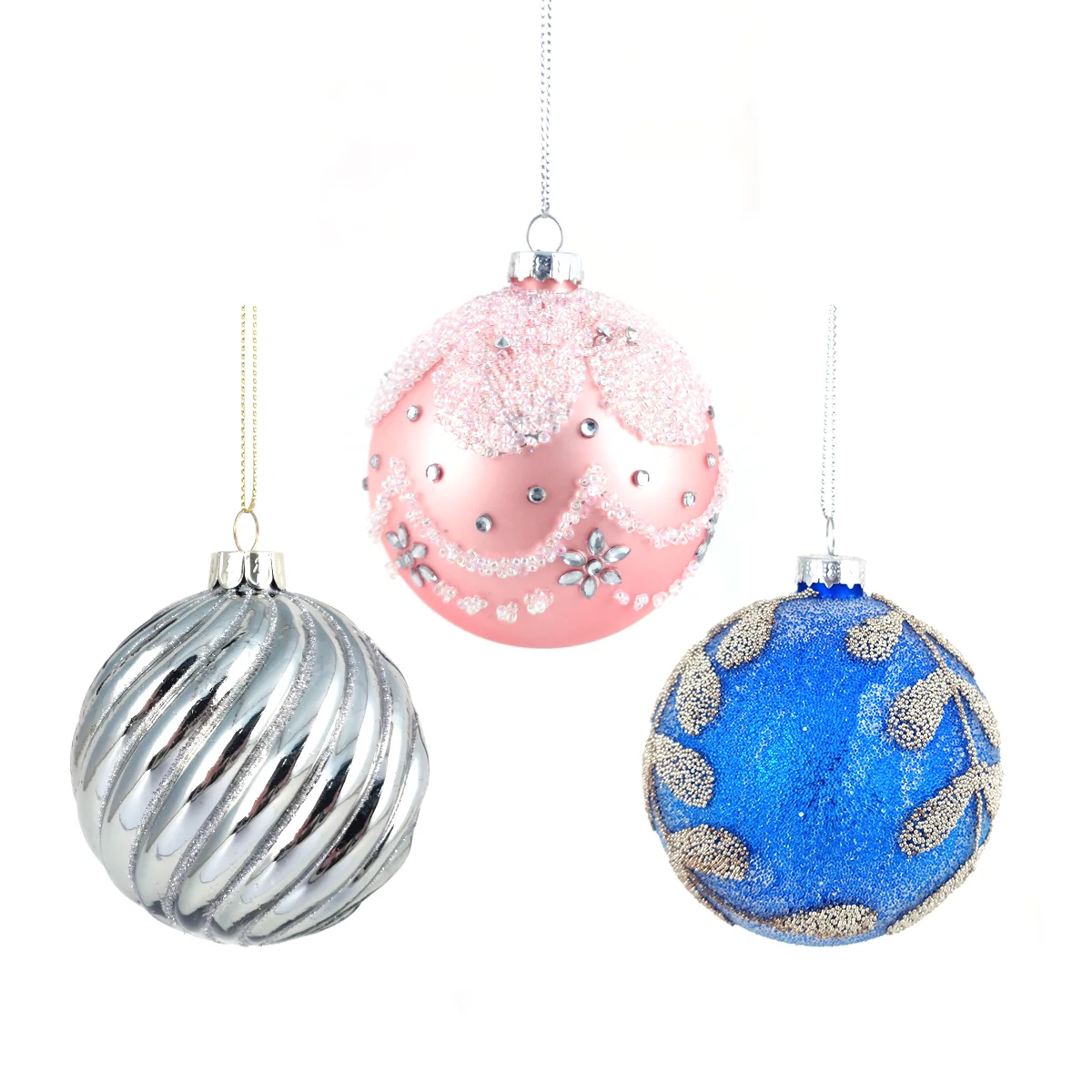 Custom personalised small clear cut glass handmade hanging Christmas tree ball ornament set