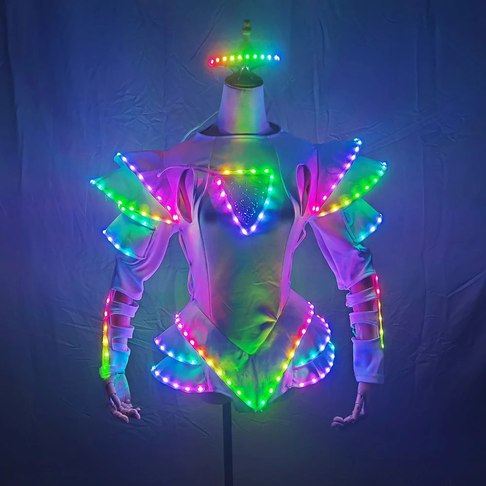 LED Stage Clothes Luminous Robot Costume for Adults Dancerwear Bra Performance Wear for Ballroom Dance