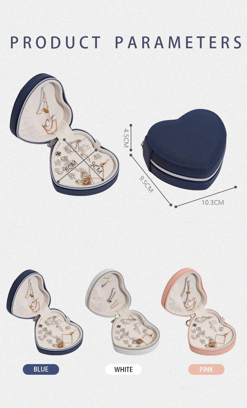 Premium packaged jewelry storage cases Gift-wrapped heart jewelry boxes in retail display