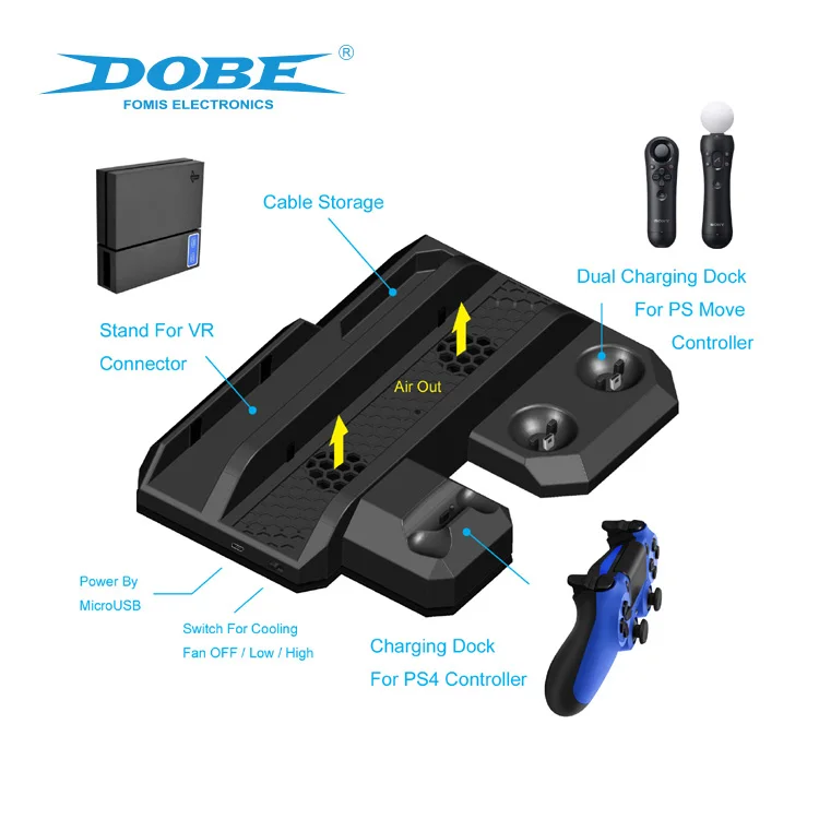 Оригинальная вертикальная подставка DOBE для зарядки PS4/Slim/Pro игровая консоль PS move VR игровые