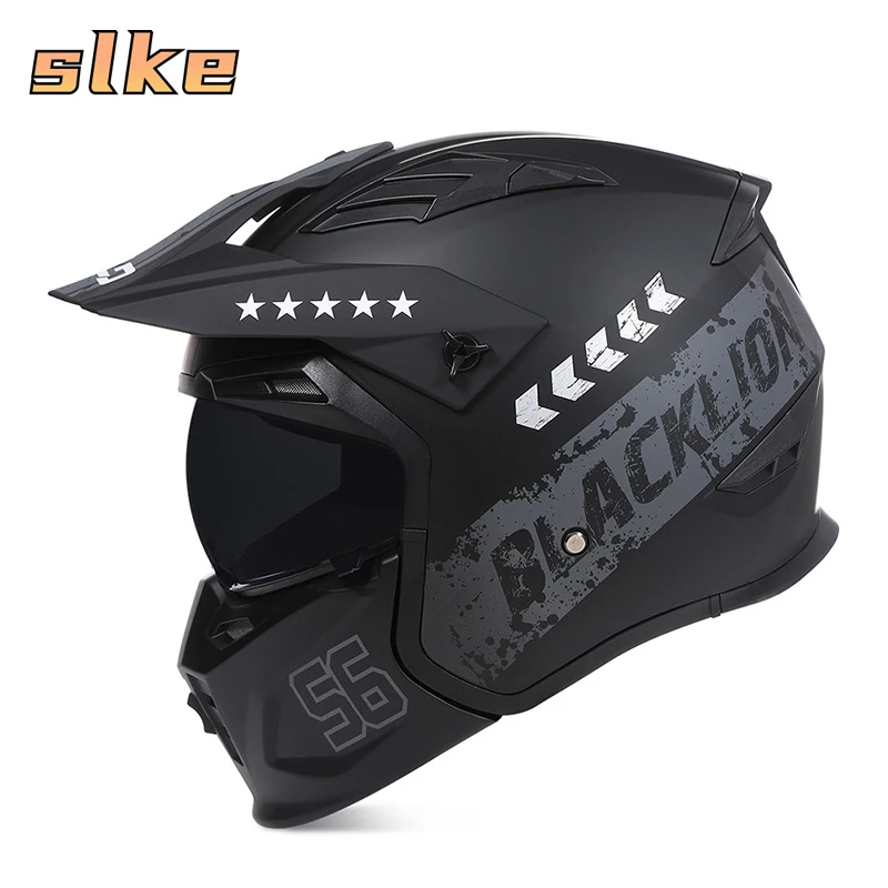 SLKE Detachable Combination Half Full Face Helmet Retro Street Fighter Samurai Motorcycle Helmet
