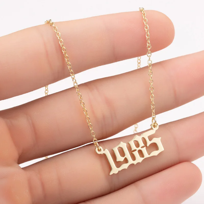 Birth Year Number 1990-2000 Stainless Steel Choker Necklace Old 
