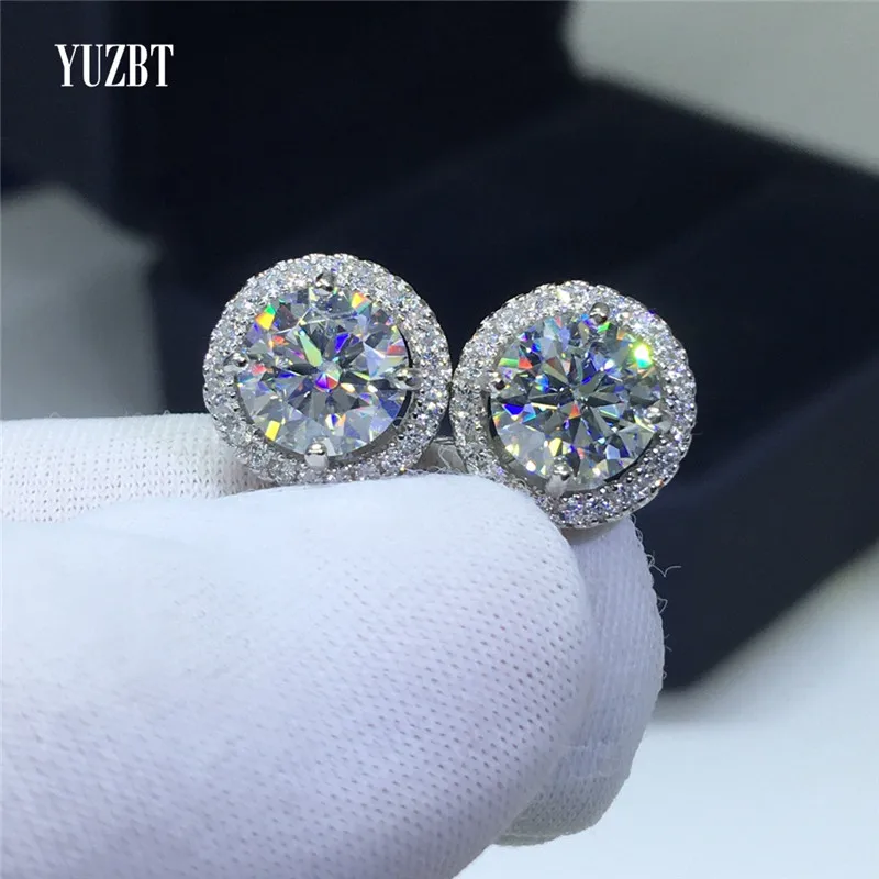 Silver 925 Original Total 10 Carat Round Excellent Cut Pass Diamond Test D Color Moissanite Stud Earrings for Women Fine Jewelry
