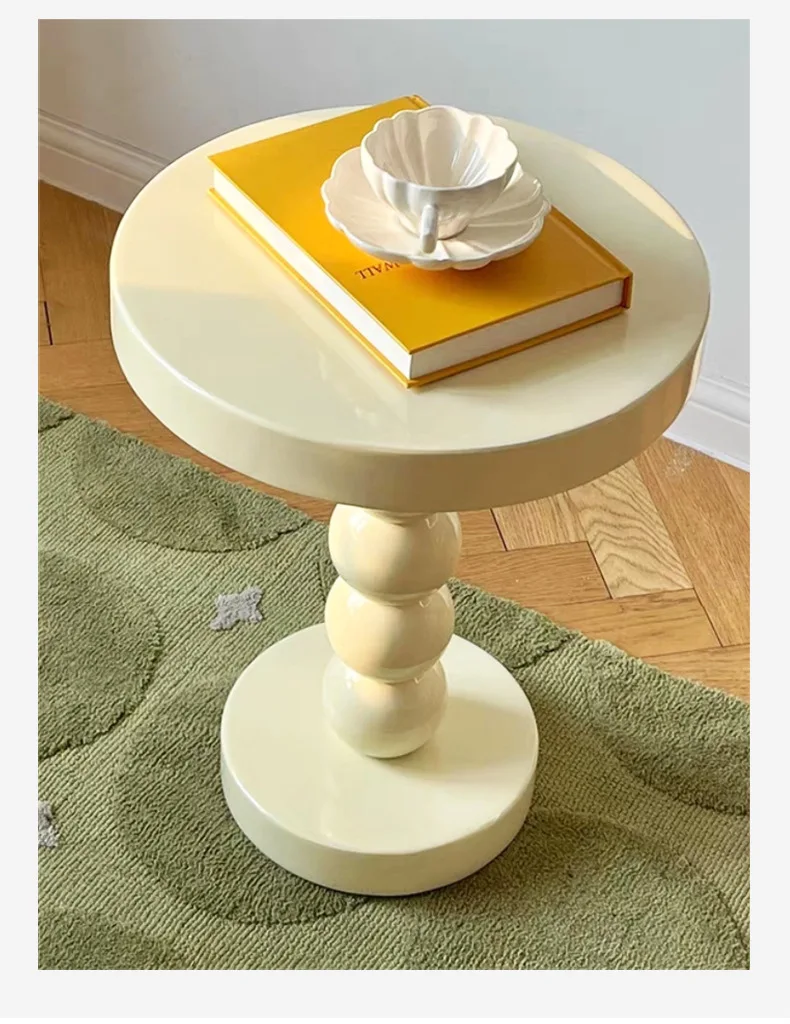Ins Nordic Modern Design White Cream Color End Table Lamp Round Table Wooden Side Wood Coffee