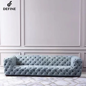 高級家庭用家具モダン高級バックルレザーリビングルームソファヴィラ用