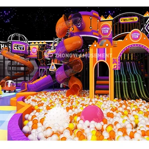 High Quality Customization Fiberglass Neon Lights Kids Soft Play Space Theme Indoor Playground Big Slides School Home Commercial