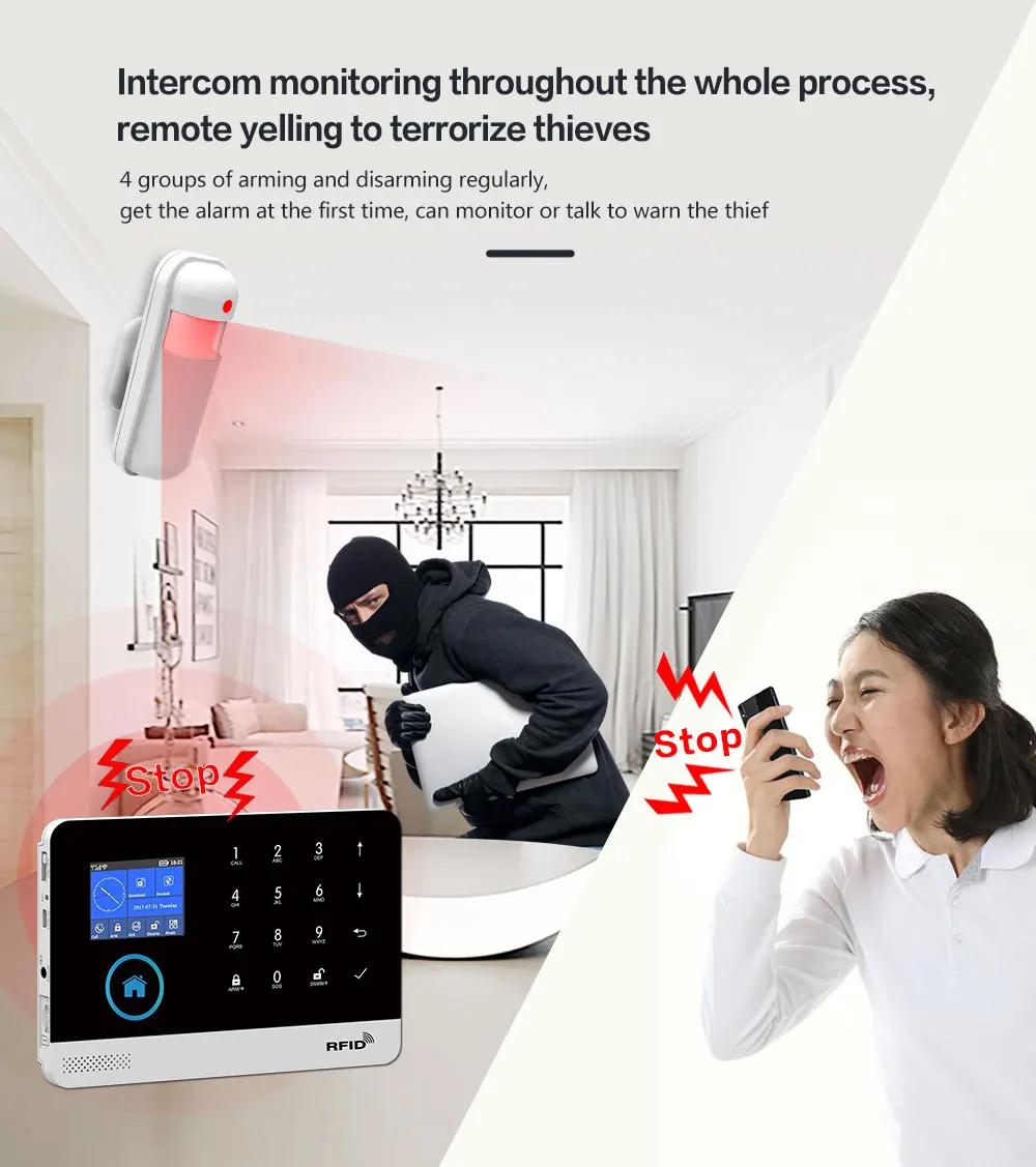 Màn Hình An Toàn Ban Ngày Và Ban Đêm 24 Giờ Báo Động Nhà Thông Minh Hệ Thống WiFi + 2G Thông Qua Ứng Dụng Điện Thoại Thông Minh Trên Android Và IOS