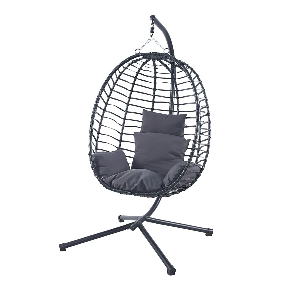 Folding Rattan Outdoor Garden Patio Cheap Cushion Shape Shaped Wicker Egg Chair Swing Hanging with Stand