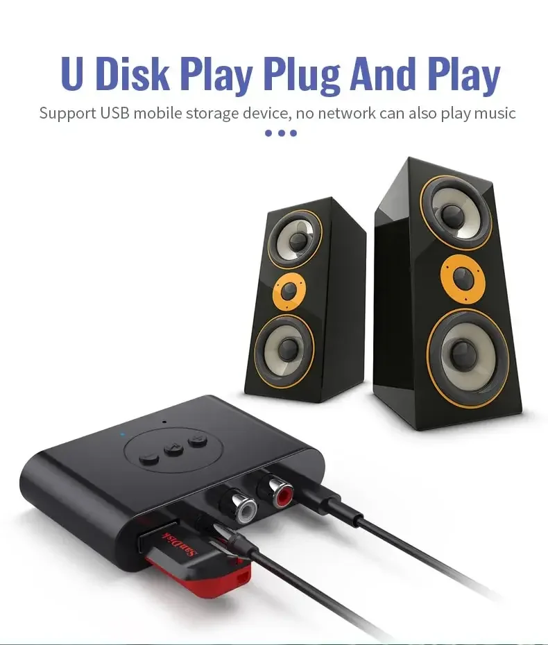 Wireless Audio Receiver  5.0 NFC Audio Adapter U Disk RCA 3.5 mm AUX Jack Stereo Music Receiver Car Speaker Amplifier