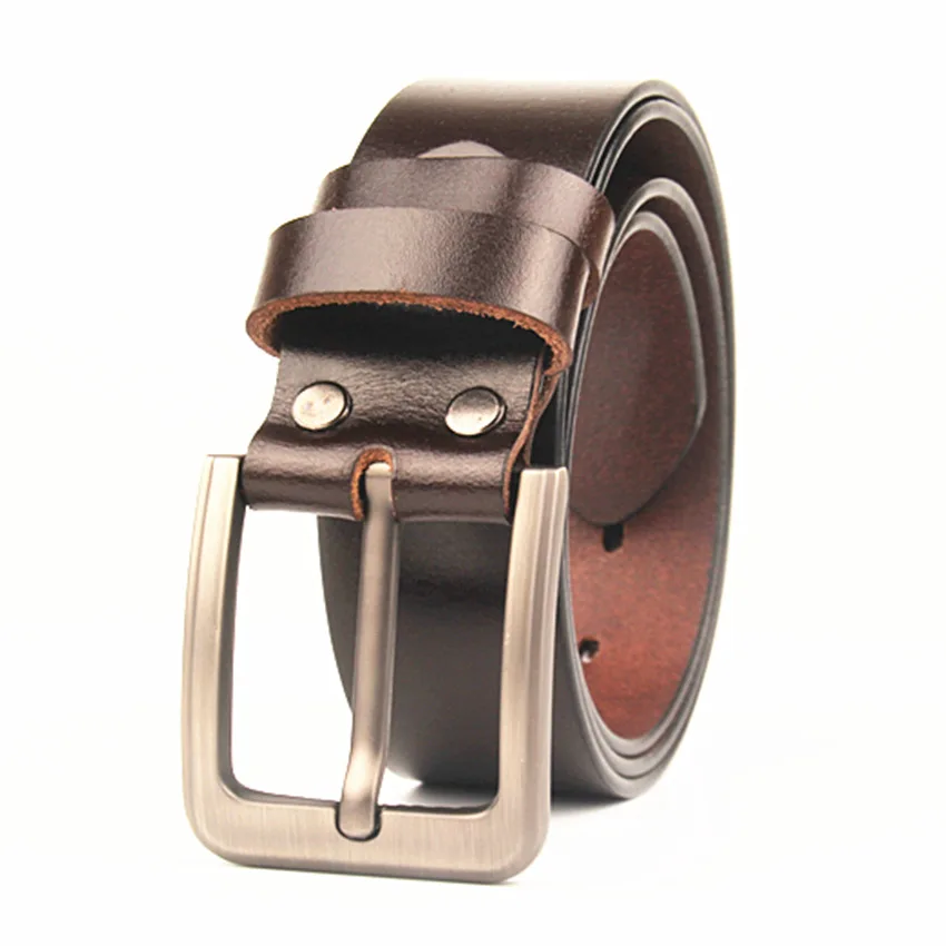 Men Cowhide Belts Original Top Grain Leather Casual Black Pin Buckle Belt 