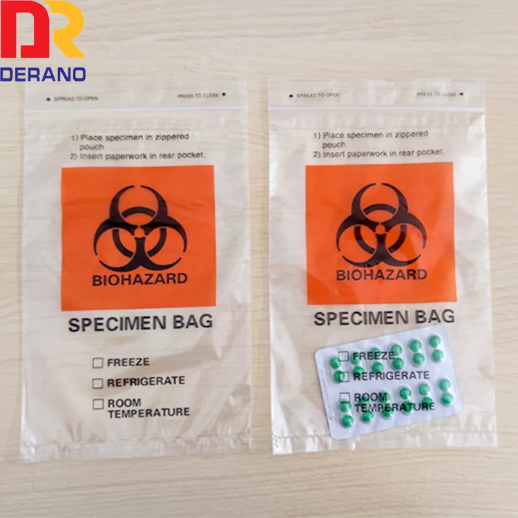 Biohazard Specimen Bag with Valve Biodegradable Plastic Zipper Bag for Laboratory Use