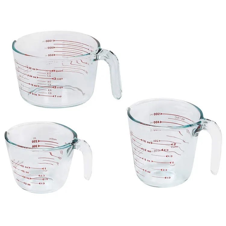 Clear Glass Measuring Cup Set Spout For Precise Pouring And Easygrip