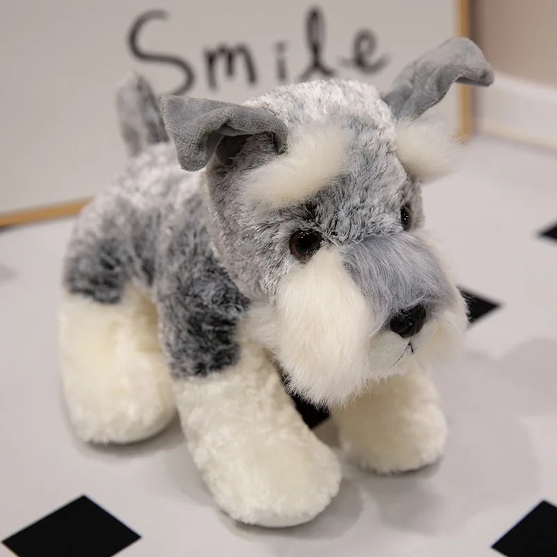 Super Soft Stuffed Schnauzer Dog Lifelike Stuffed Dogs Adorable Schnauzer  Plush Toys Sofa Decoration Kids Gift