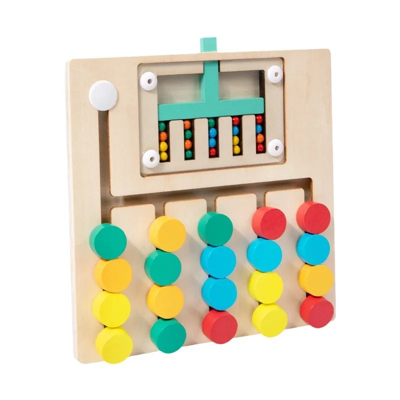 Jouet d'apprentissage STEM Montessori, Puzzle coulissant, cinq couleurs assorties, casse-tête, jeu de logique, jouets éducatifs préscolaires en bois