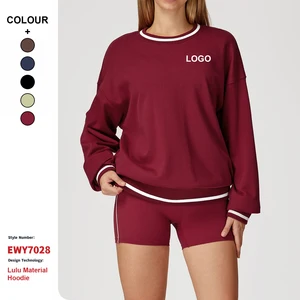 Custom Autumn Contrast Color Long Sleeved Sweatshirt Loose-Fitting Round-Neck Jogging Sweatshirt Outdoor Women Sports Top