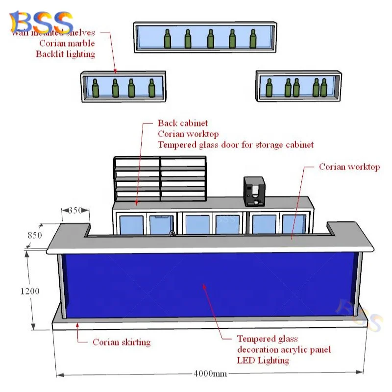 Led Home Bar Counter Design Green Light Fancy Bar Counter for Nightclub