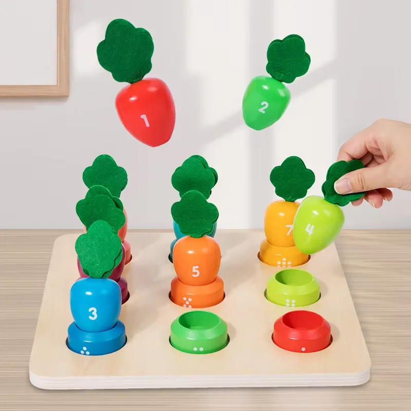 Wooden Toys Children's Radish Digital Color Matching Game Montessori Early Educational AIDS Toys