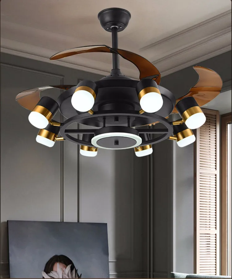 High Quality Modern invisible ABS blade ceiling fan chandelier lighting remote control pendant lamp with led light