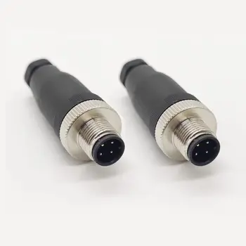 M12 4 Pin Male Connector, 12mm A Code Circular Connector Field Assembly Wireable Sensor IP67 250V 4A Straight Type Adapter