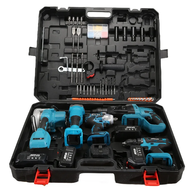 5pcs Set Combination Brushless Electric Power Tool Kits Portable Cordless Hammer Impact Drill Angle Grinder Wrench Circular Saw