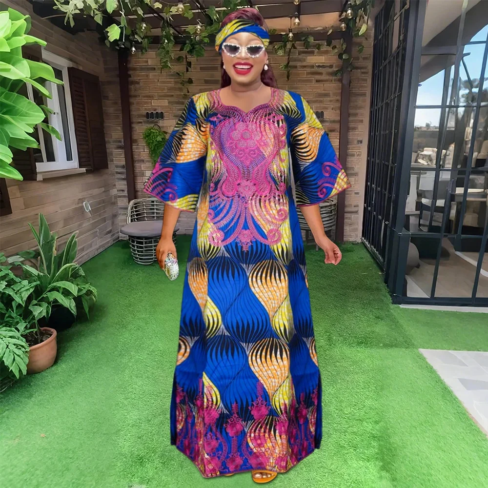 African New Fashion Best Fabric Floral Boubou Dress Set Premium Wax Material Dresses Suit With Matching Scarf for Women K0715 African New Fashion Best Fabric Floral Boubou Dress Set Premium Wax Material Dresses Suit With Matching Scarf for Women K0715
