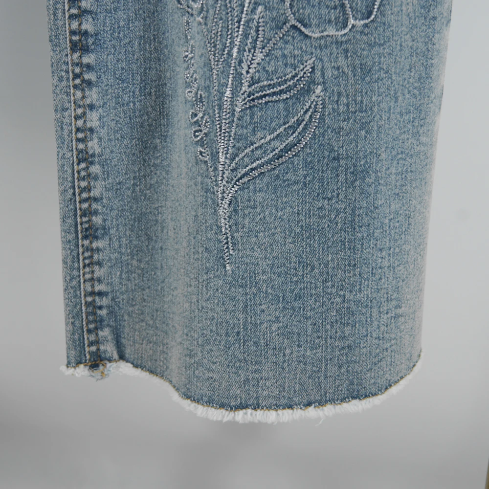 Chic Floral Embroidered Women's Jeans Trendy High Waist Wide Leg Denim Pants Fashion Casual Loose Trousers