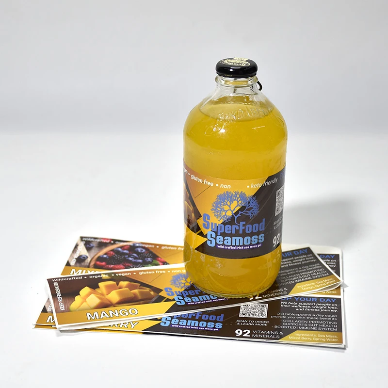 Custom Holographic Self Adhesive Label Bottled Beverage Vinyl Sticker Roll Sheet Packaging Waterproof for Vodka Beer Juice Wine
