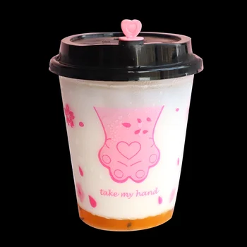 Custom Logo Printed Disposable Cold Hot Drink Lid Plastic Cup Clear Pp Cup Boba Bubble Plastic Cups with lid